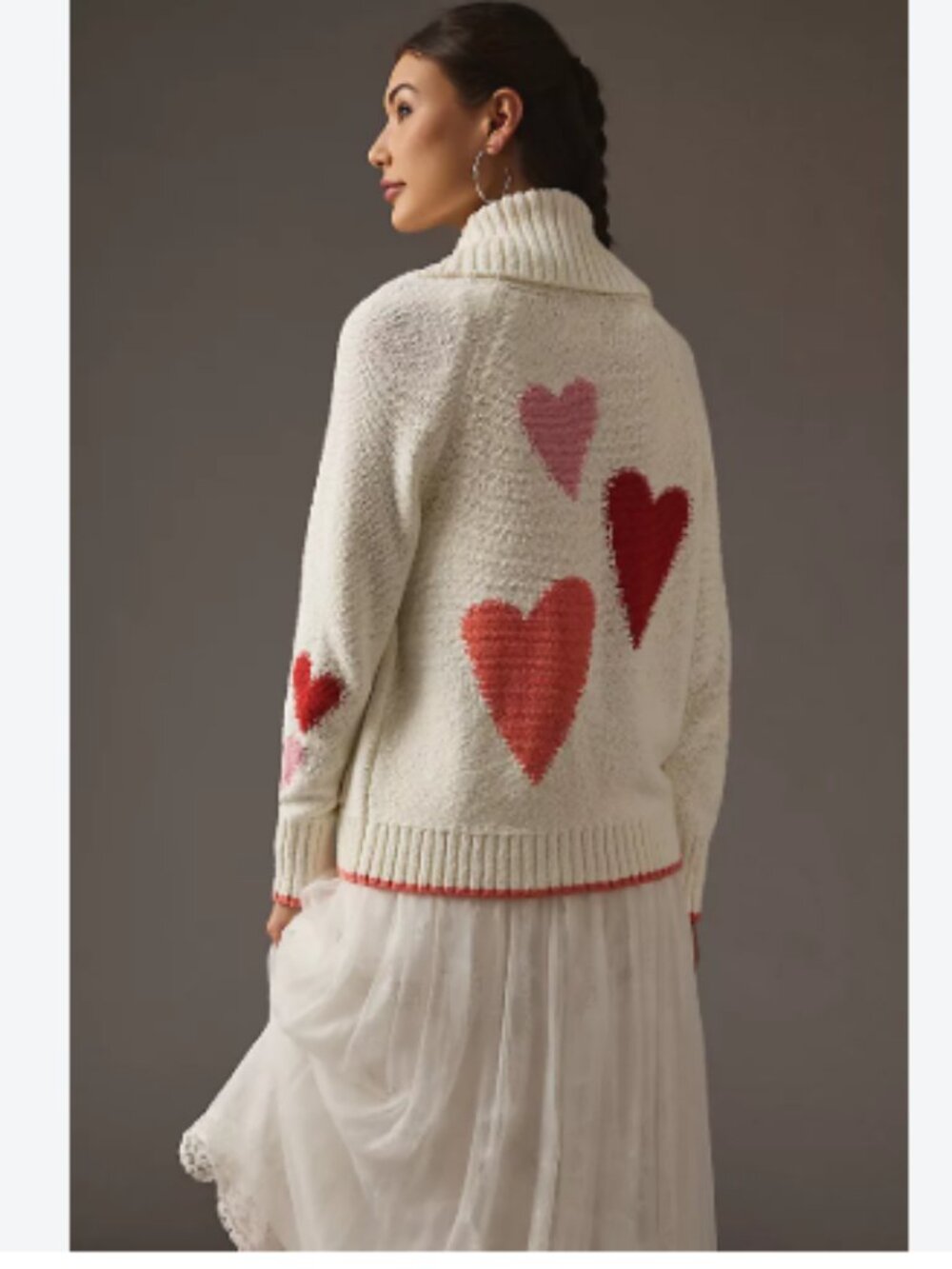 Anthropologie Maeve Heart Cardigan in Ivory with Hearts Detail – Size Small - Picture 4 of 11